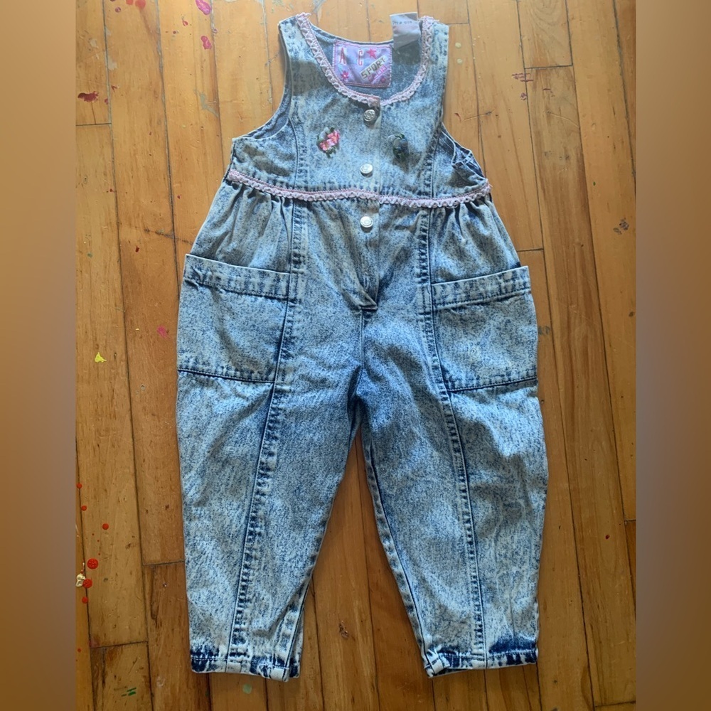 Vintage 80s acid wash Denim Kids Overalls